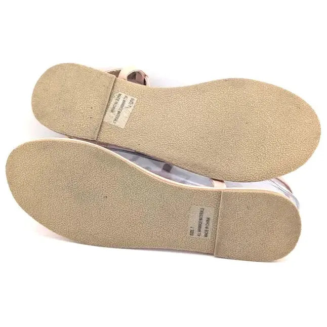 Womens Petit Floral Strap Thong Sandals Size 7M Pink Faux Leather Flat Shoes - SoleComfort.shoes