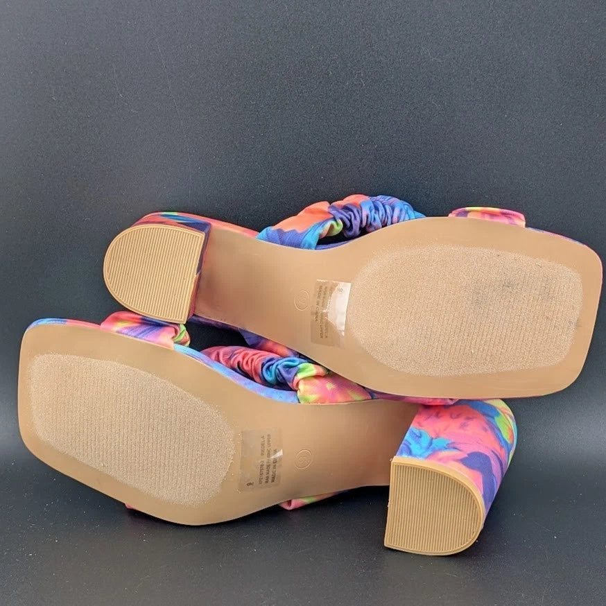 Cape Robbin SZ 9 Women's Chunky High Heel Strappy Square Open Toe Sandals-Floral SoleComfort.shoes