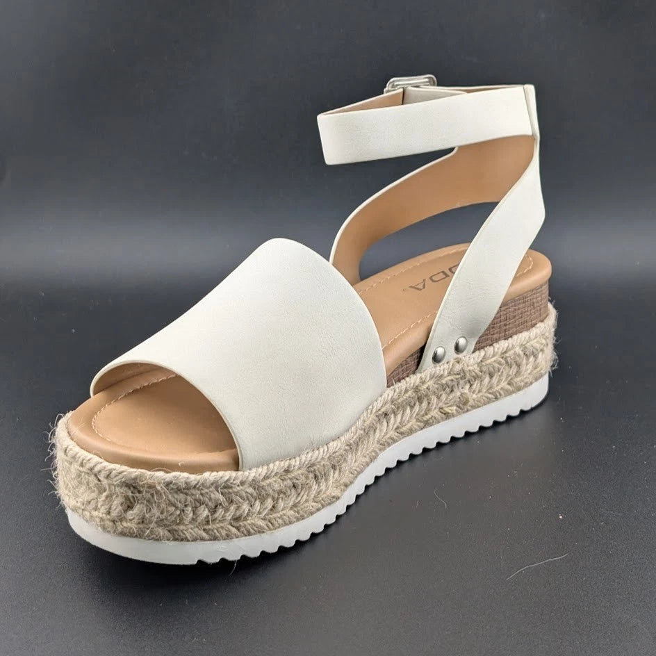 Womens Size 7.5 Soda "Topic" Espadrille Ankle Strap Platform Sandal Off-White SoleComfort.shoes