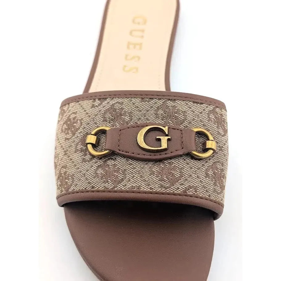 Pre-Owned Guess "Hammi" Women's Size 11 Slide Sandal Medium Brown with Medallion - SoleComfort.shoes