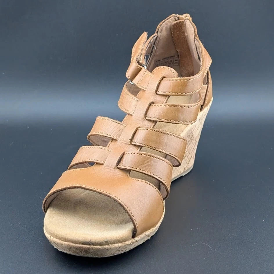 Rockport Briah Gladiator Wedge Sandal Women 6.5 Tan Leather Strap BX1984 EUC SoleComfort.shoes