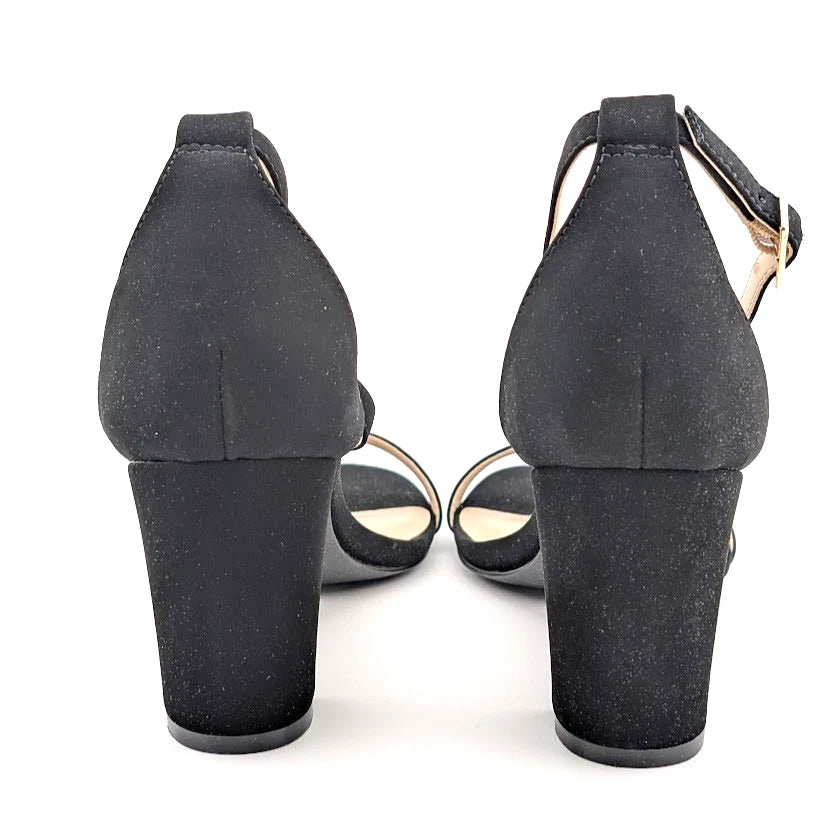 Women's Sz 9 Ankle Strap Heeled Sandals Open Round Toe Strappy Low Block Heels SoleComfort.shoes