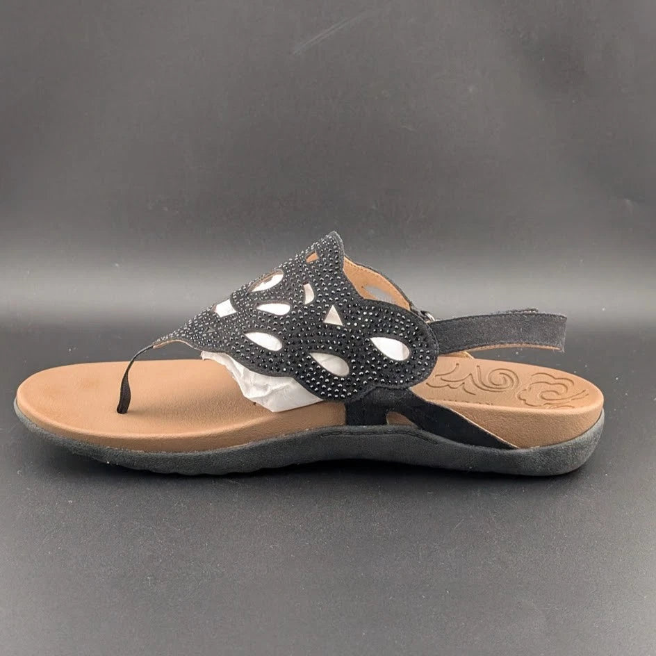 Rockport Sandals Womens Ridge Black 10 Leather Thong Slingback Shoe w/ Sparkles SoleComfort.shoes