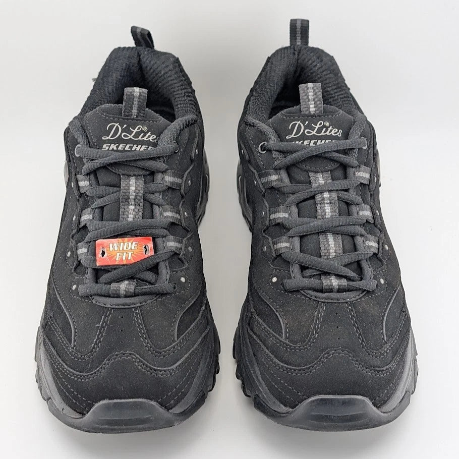 Skechers Womens Size 9.5W D'Lites Play On Black Lace-Up Oxford Sneaker 11949BBK Skechers