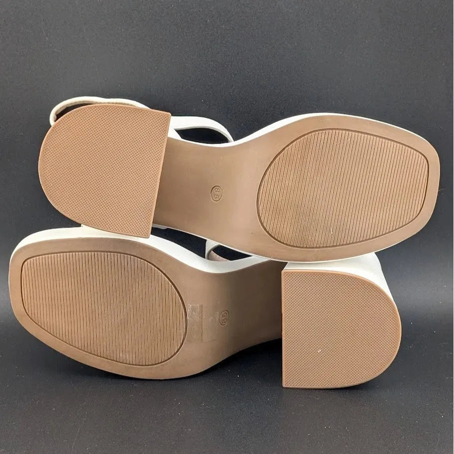 Women Sz 8.5 Block Chunky Platform High Heels Open Toe GISELLE Fashion Sandals SoleComfort.shoes