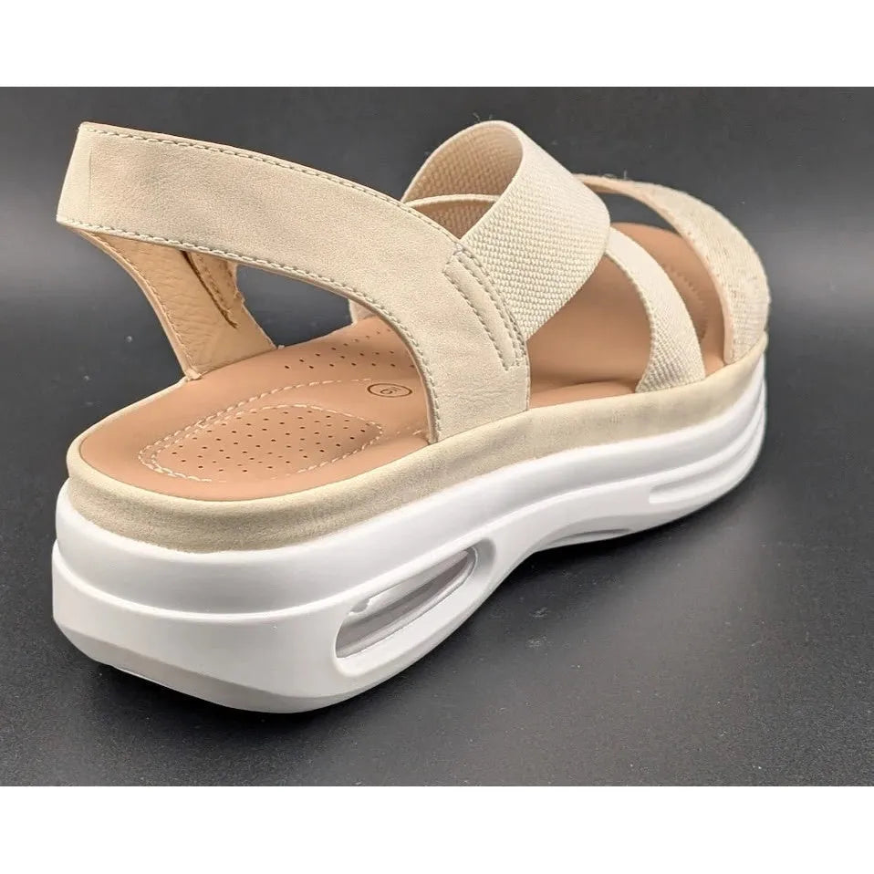 mysoft Sz 9 Women's Walking Sandals Air Cushion Slingback Natural (Tan) Elastic Platform Shoes SoleComfort.shoes