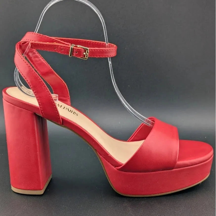 DREAM PAIRS Platform Heels SZ 8.5 Women Red Chunky Open Toe Ankle Strap Heels SoleComfort.shoes