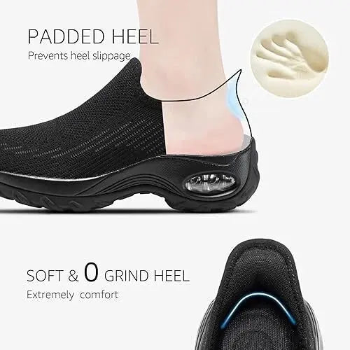 Womens Orthopedic Arch Support Slip On Black Walking Shoes, Fasciitis Shoes Size 10.5 STQ