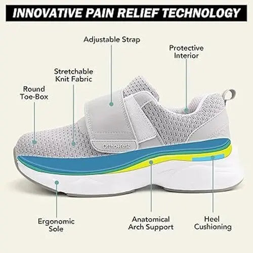 Ortho+rest Women Diabetic Shoes with Adjustable Closure 11 Wide, Light Grey Ortho+rest