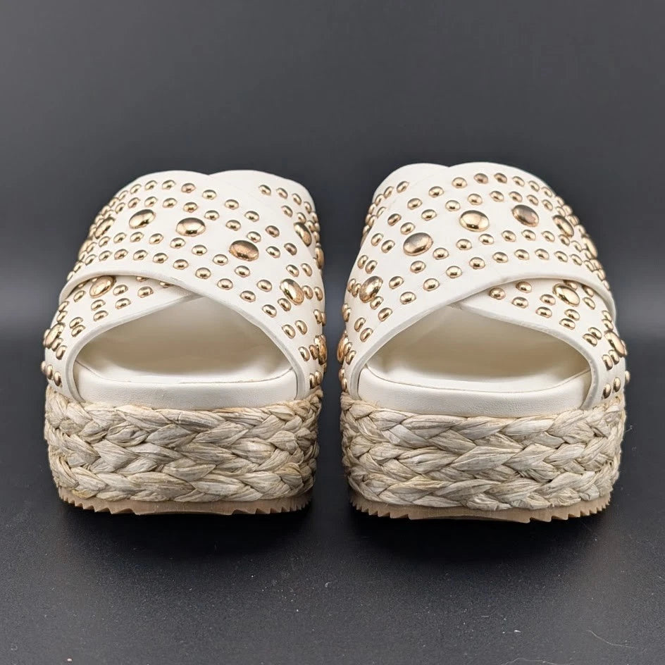 SHUSHOP Kaia | Womens 8M| Platform Sandals Bone w/ Gold Studs | New in Box SoleComfort.shoes