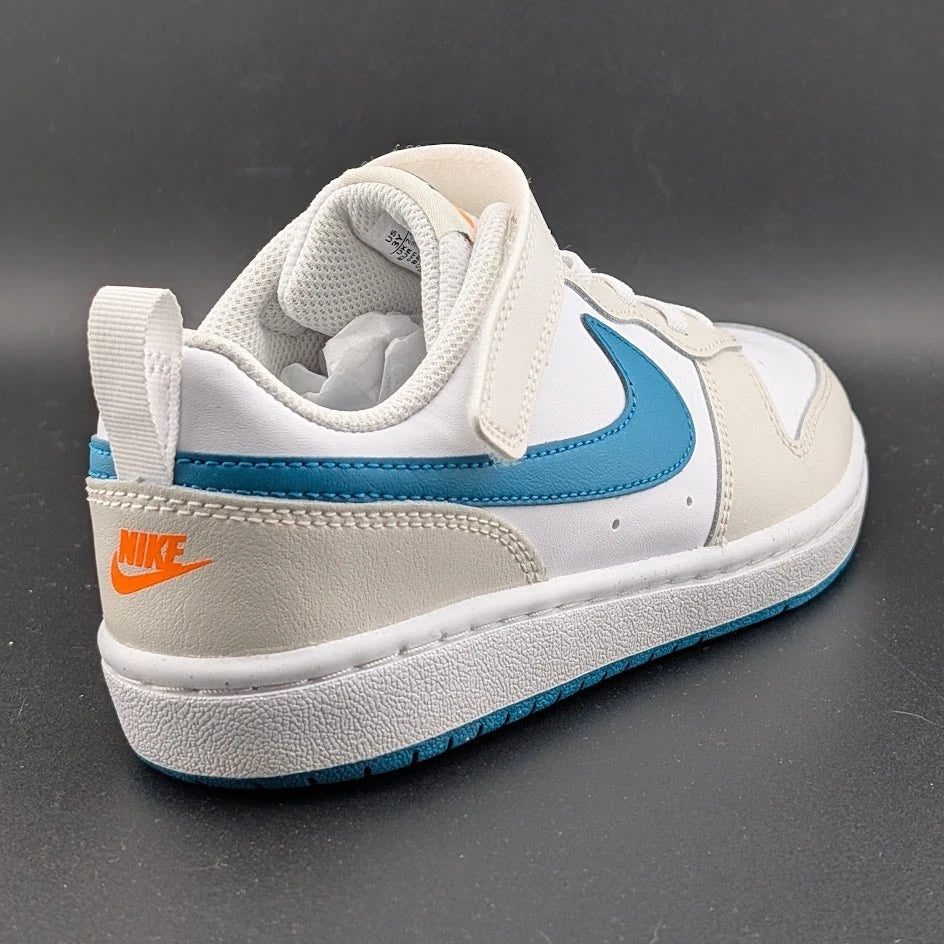 Nike Court Borough Low 2 (PSV) Size 3Y White/Turquoise/Orange Sneaker Shoes SoleComfort.shoes