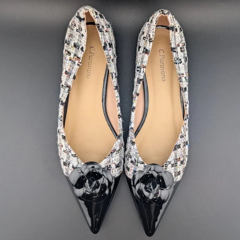 C. Paravano Camellia Purple Tweed Flats Women’s 8.0 EU 39 Pointed Toe Ballet SoleComfort.shoes