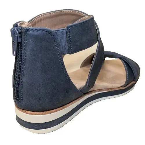 LifeStride Womens Zoom Navy Flatform Sandals Shoes | 8 Medium | Zipper Back Box Life Stride