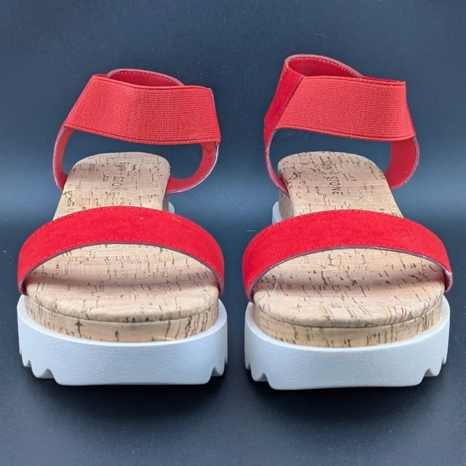NIB Sun + Stone Women’s Red/White Cork Slip On Strappy Platform Sandal Open Toe Sun & Stone