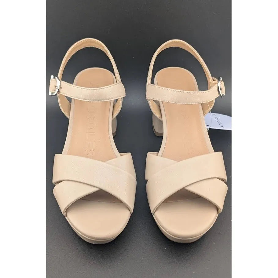 AEROSOLES Women's Cosmos Crisscross Buckle Sandals Sz 6M Beige Bisque Leather SoleComfort.shoes