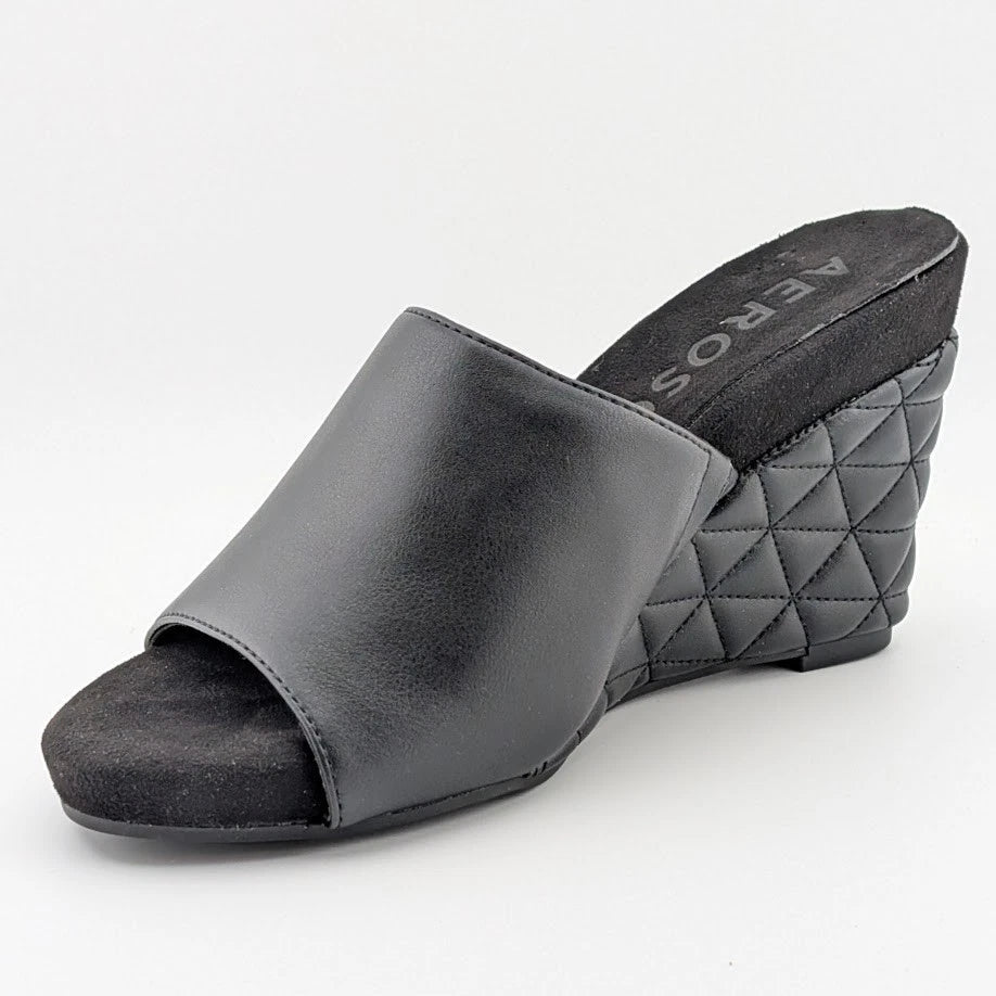 Aerosoles Women's Size 7 Wide Pierce Quilted Wedge Sandal Comfort Black Aerosoles