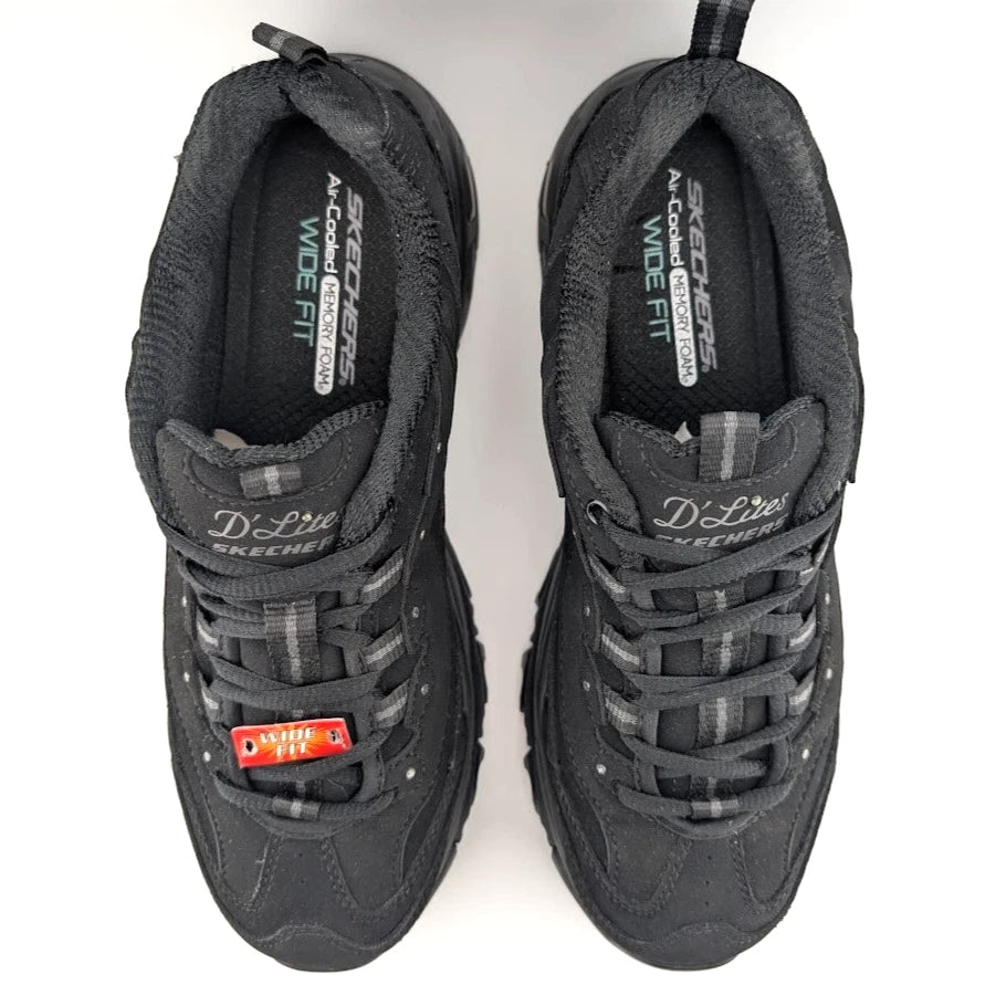Skechers Womens Size 9.5W D'Lites Play On Black Lace-Up Oxford Sneaker 11949BBK Skechers