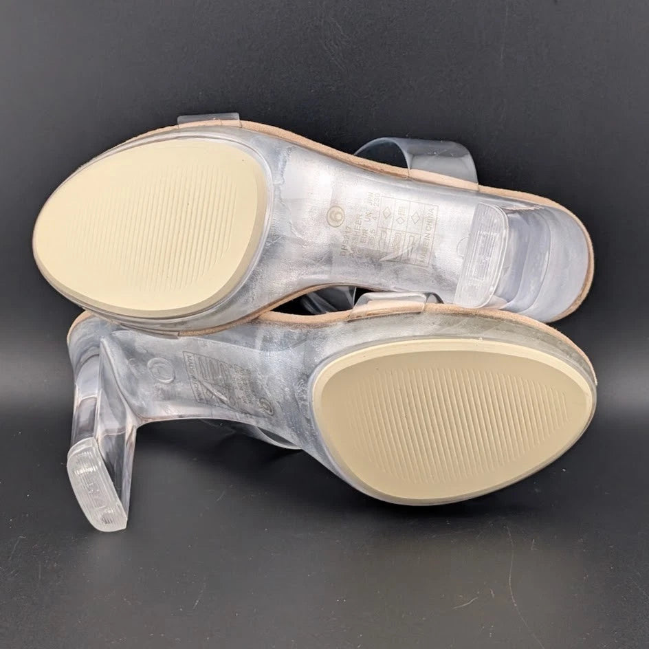 Women Clear Two Strap Open Toe High Block Chunky Slip On Dress Heel Sandals SoleComfort.shoes