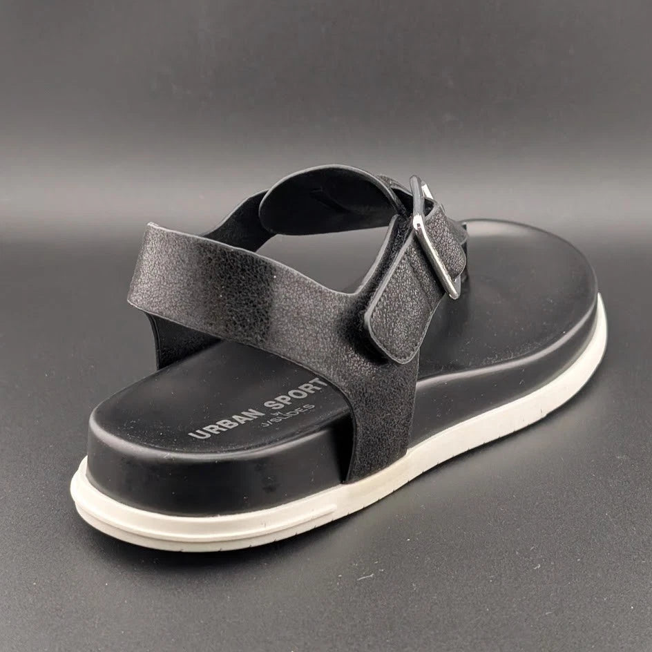 Urban Sport by J/Slides Freya Wos Size 6.5 Sporty Sandals Footbed Black Metallic SoleComfort.shoes