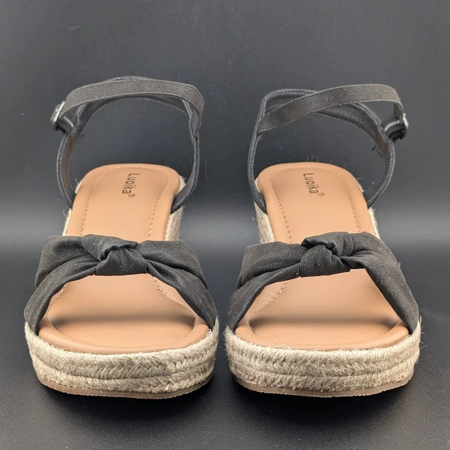 Luoika 9.5 Wide Womens Open Toe Espadrille Wedge Tie Lace Up Ankle Platforms. SoleComfort.shoes