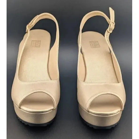 Gold Peep Toe, Slingback, 4-inch Wedge, Women's Platform Dress Shoe - Size 8-8.5 Unbranded