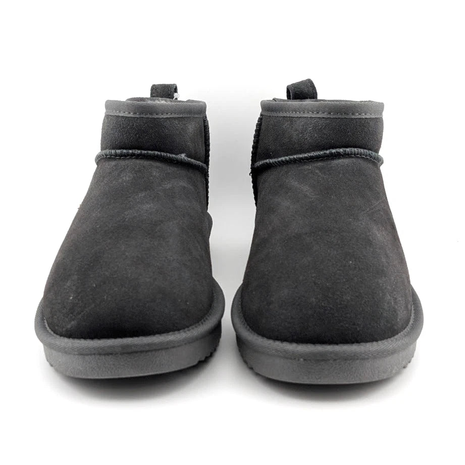 Women Genuine Grey Suede Booties w/ Faux Fur Lining Memory Foam Slip-on Boots Dream Pairs