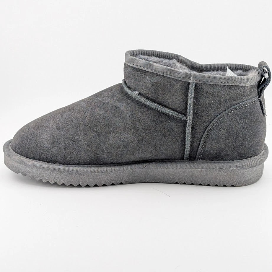 Women Genuine Grey Suede Booties w/ Faux Fur Lining Memory Foam Slip-on Boots Dream Pairs