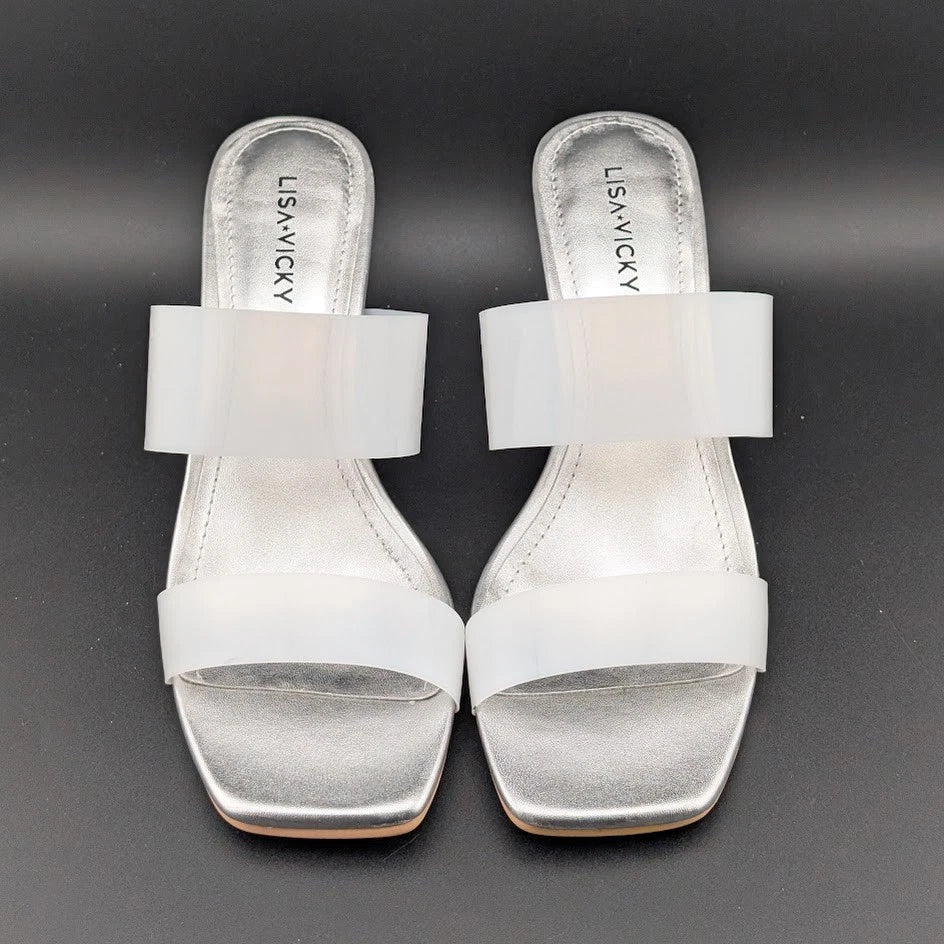 Lisa Vickey Women's Size 7M Beyond-V White and Silver Sandals SoleComfort.shoes