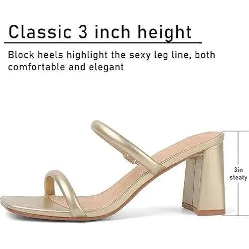 Pre-Owned Women's Size 8 Chunky Heeled Mule 2-Strap Sandal | Block Mid Heel Square Toe Dress Shoe Avidirk