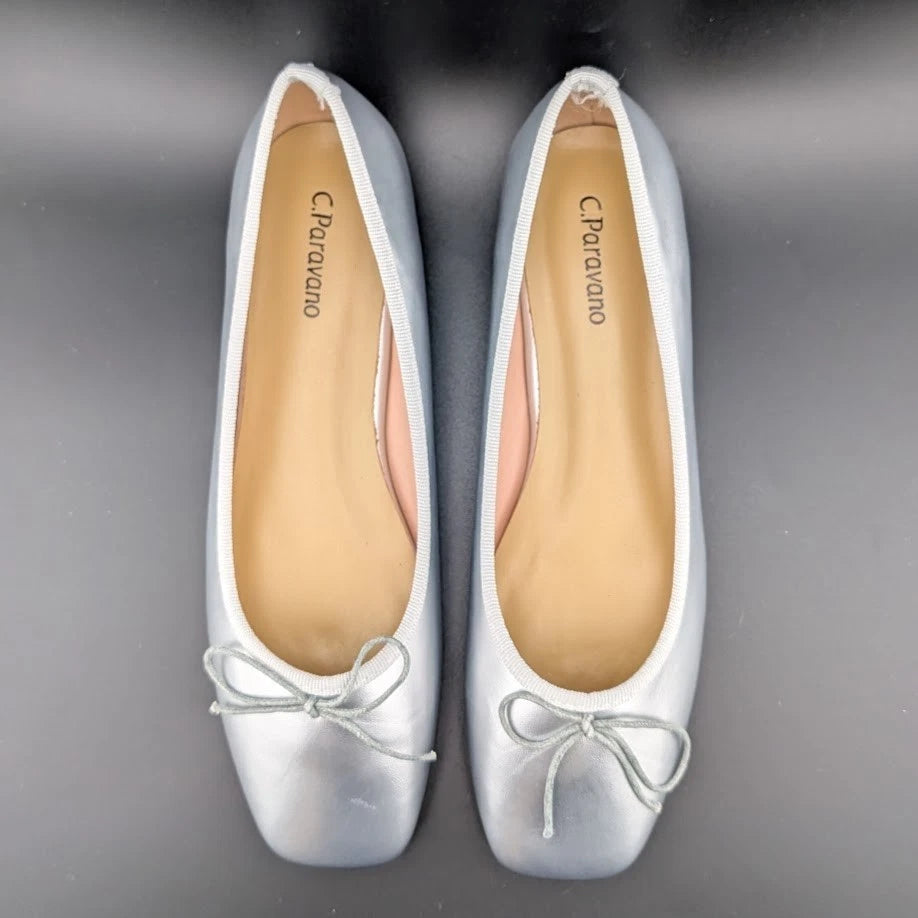 C.Paravano Womens Ballet Flats Slip-On Silver Metallic Size EU 37.5 (Fits US 7M) C.Paravano