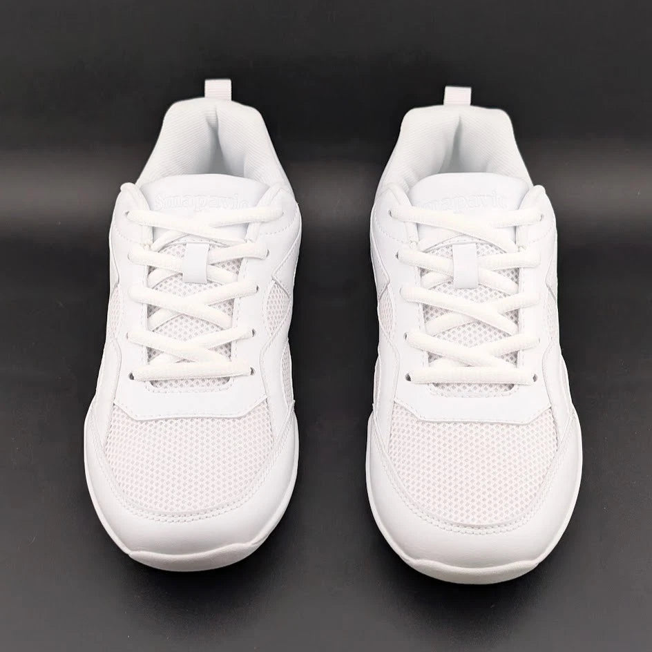 Smapavic Womens Size 7 ( EU 37) White Faux Leather Athletic Cheer Sneaker Shoes SoleComfort.shoes