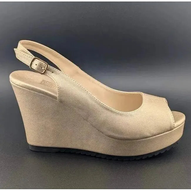 Gold Peep Toe, Slingback, 4-inch Wedge, Women's Platform Dress Shoe - Size 8-8.5 Unbranded
