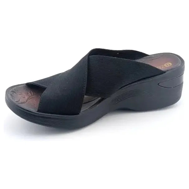 Bzees Desire Wedge Elastic Bands Slide Sandals Black Women's 9M Bzee