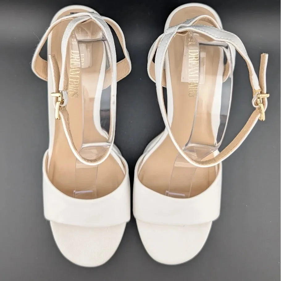 Dream Pairs Women Sz 9.5 White Platform Chunky Heels Pumps College Style Party Wedding Dream Pairs