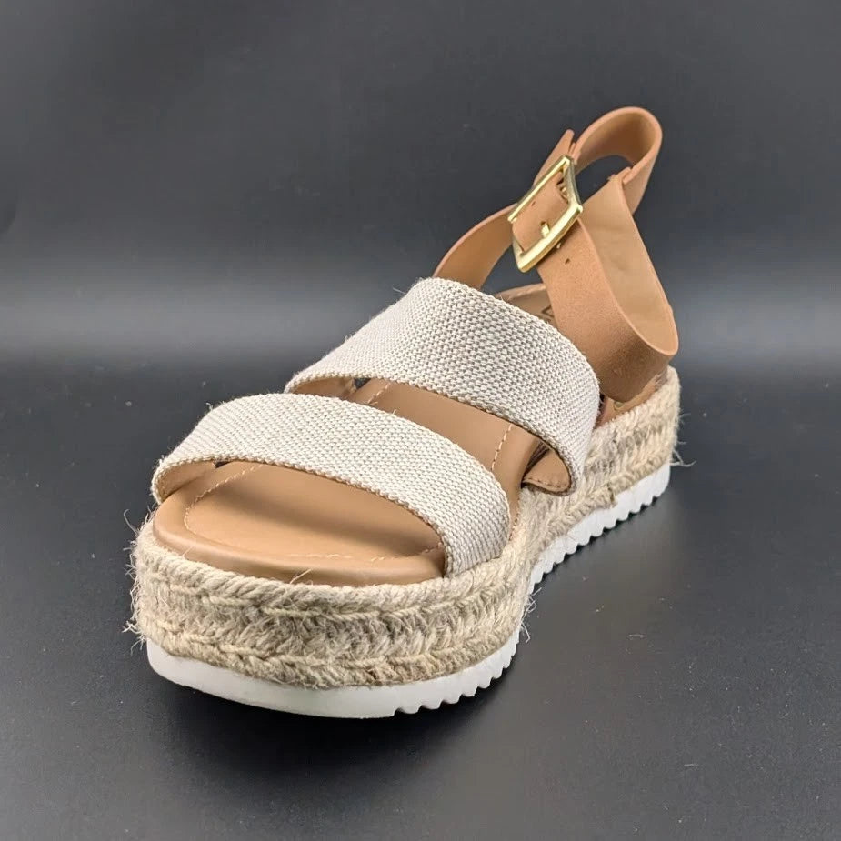 Women's Size 10 Soda Bryce Espadrille Ankle Strap Platform Sandal Light Brown SoleComfort.shoes