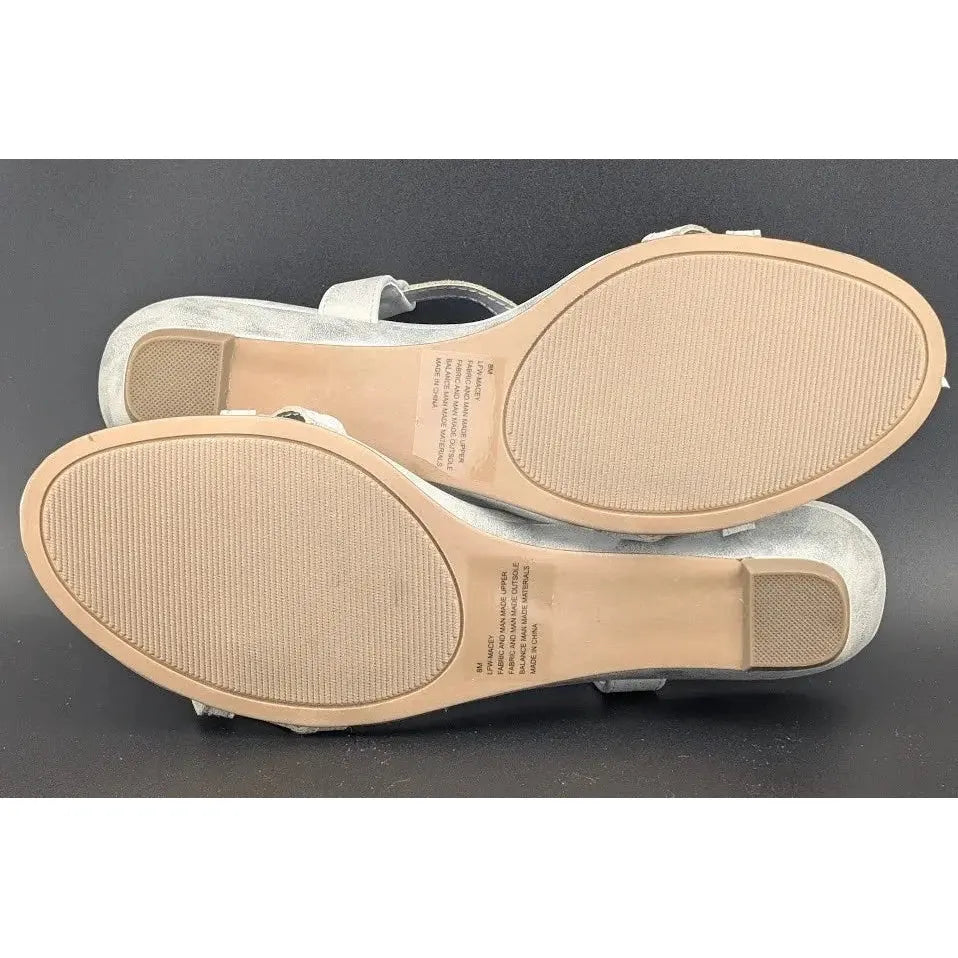 London Fog Women's Macey Demi-Wedge Rhinestone Sandals Silver Size 8 New In Box SoleComfort.shoes