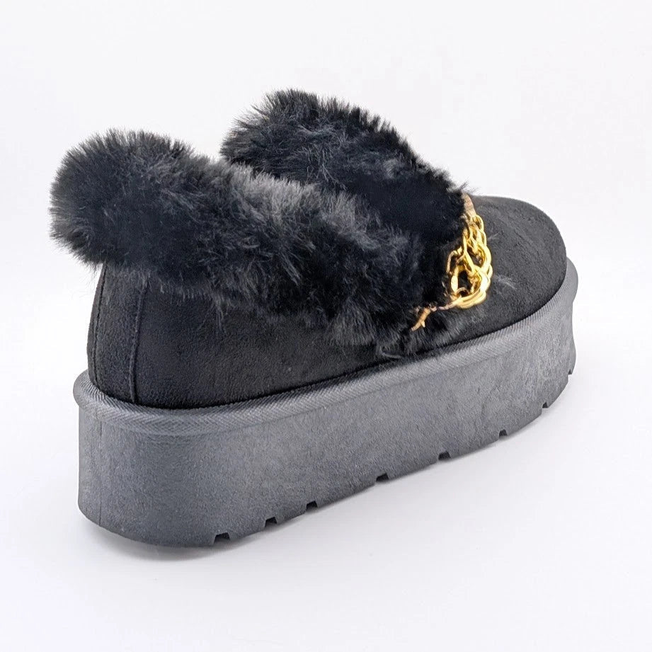 Carlkarida Size 7 Black Faux Fur Textile Suede Booties w/ Charm Bracelet JW2006 SoleComfort.shoes