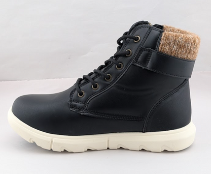 Womens 6.5 Warm Sneaker Boots Sweater Collar Side Zipper PU Leather unbranded