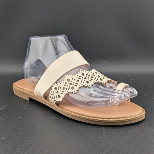 Kensie Madison Size 7.5 Ivory Cutout Toe Loop Slide Flat Sandals Kensie Girl