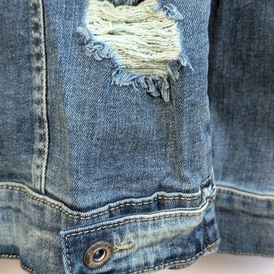 Denim House Woman's Size XL Distressed Jean Jacket Faded NWT Denim House