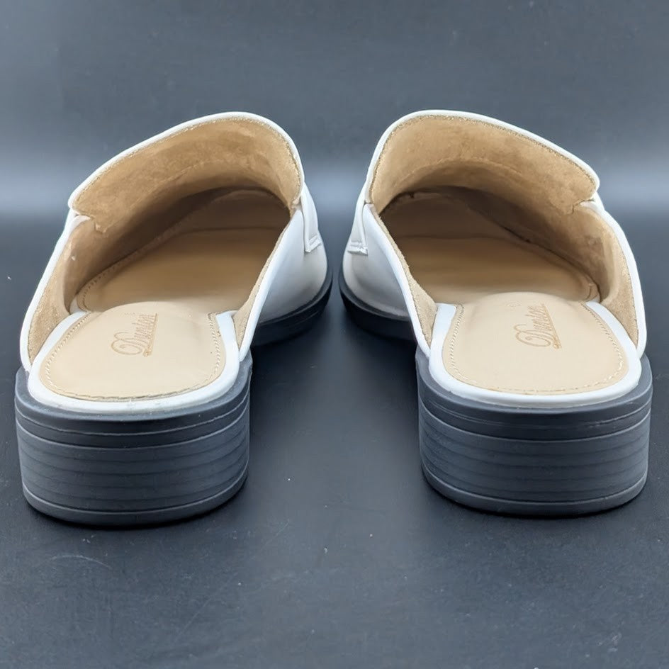 Dunion White Slip-On Mules Women's Size 7.5M Faux Leather Imperfect (See Notes) Dunion
