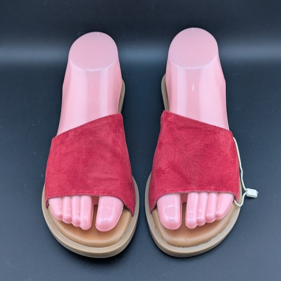 Simona Rossi Red Genuine Leather Women's Slide Sandals Slip On Size 7.5 simona rossi