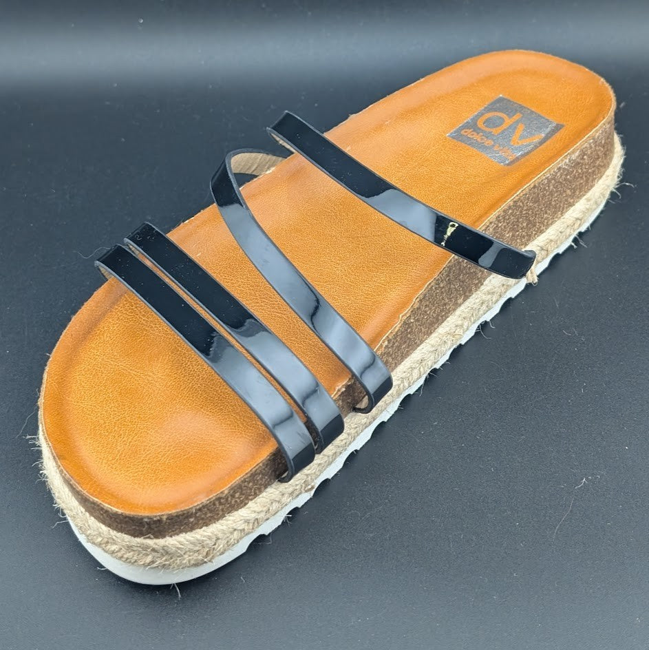 DV Dolce Vita Women's Size 6.5 Carlee Slide Sandal in Black / Tan w/ Jute Wrap Dolce Vita