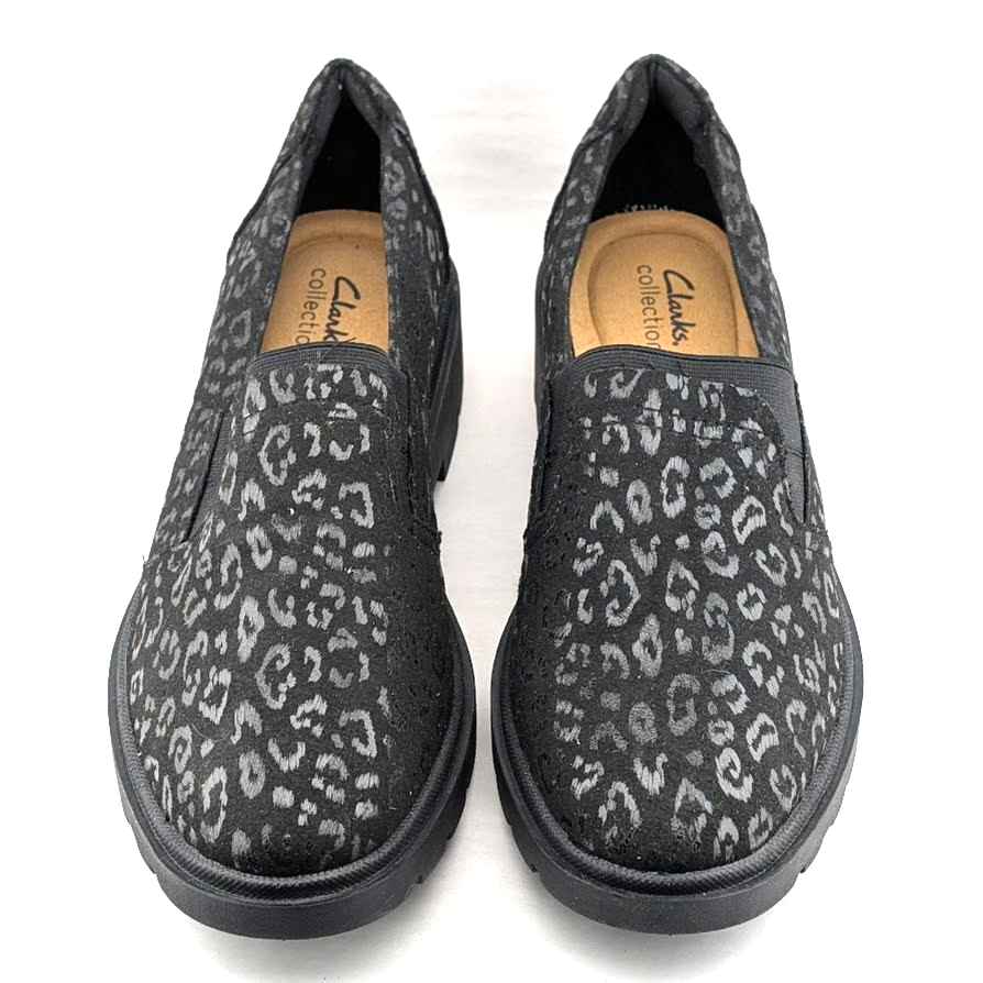 Clarks Women's Size 10 Calla Rae Black Leopard Print Loafer Flats Clarks