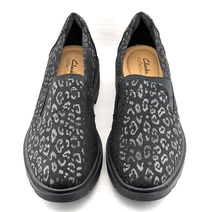 Clarks Women's Size 10 Calla Rae Black Leopard Print Loafer Flats Clarks