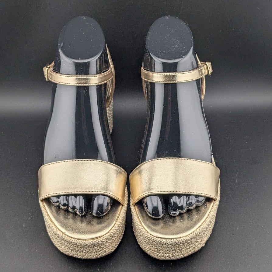 Kelly & Katie Sz 6.5  Hayden 3" Gold Metal'c Wedge Espadrille Sandals Memry Foam Kelly & Katie