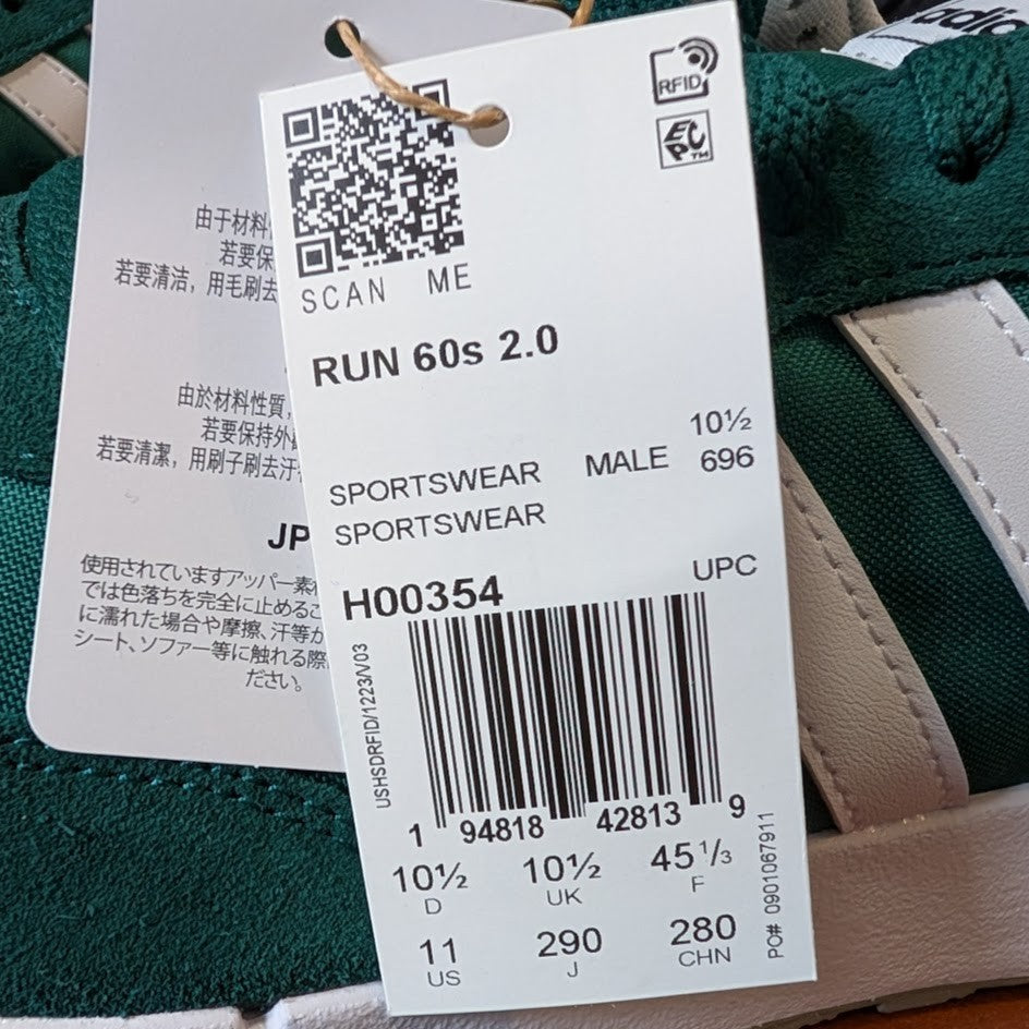 adidas Run 60s Mens Size 11 Green/White-H00354 Men Sneakers Athletic NEW adidas