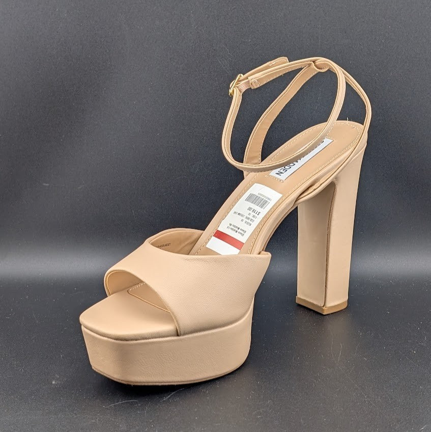 Steve Madden Women's Size 10M "Assured" 5-in Heel Platform Cream Leather Sandal Steve Madden