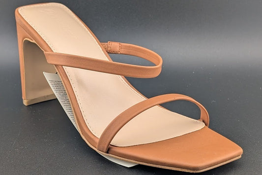 The Drop Sz 8 Avery Womens 3.5" Chunky Heel Toffee Brn Square Toe  Slide Sandals The Drop