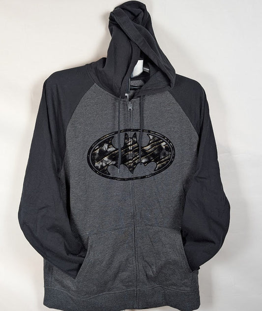 Batman | DC Comics | Gray/Black | Mens | Full Zip Hoodie Sweatshirt | L or XL DC